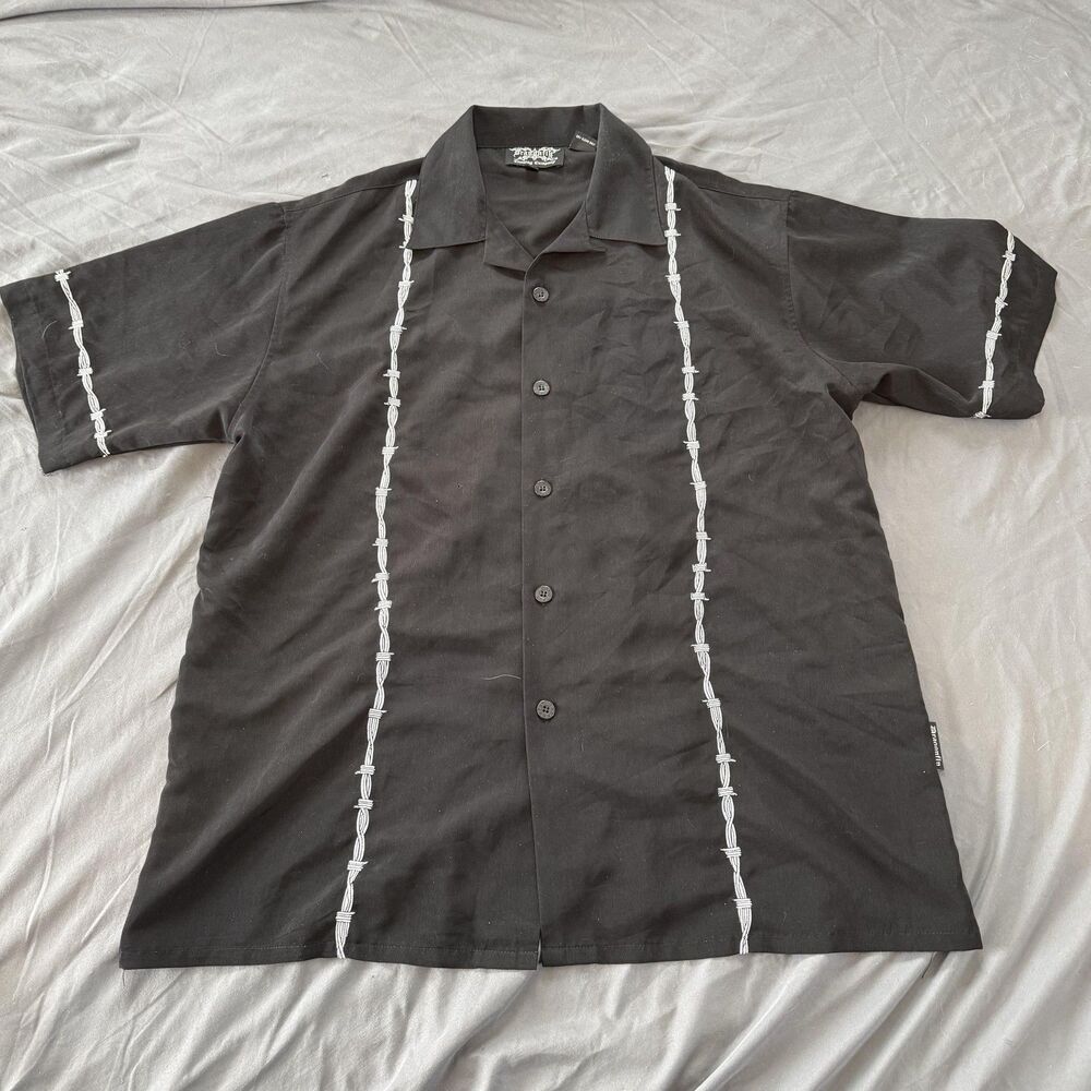 Vintage Dragonfly Clothing Company Shirt Mens L Black Short Sleeve Button Up